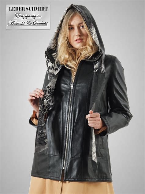 damen lederjacke schwarz lang